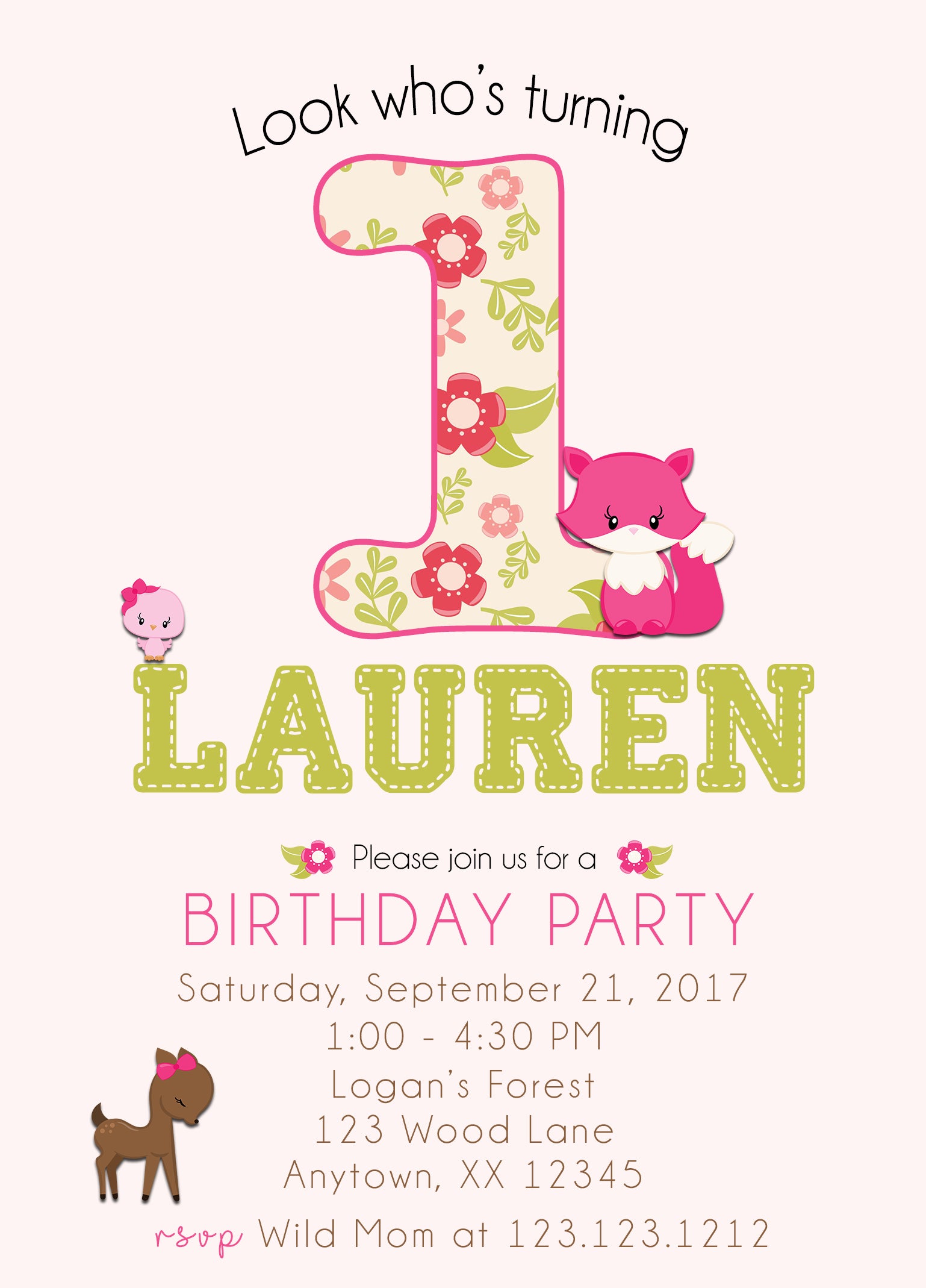 Fox Woodland Birthday Party Invitation
