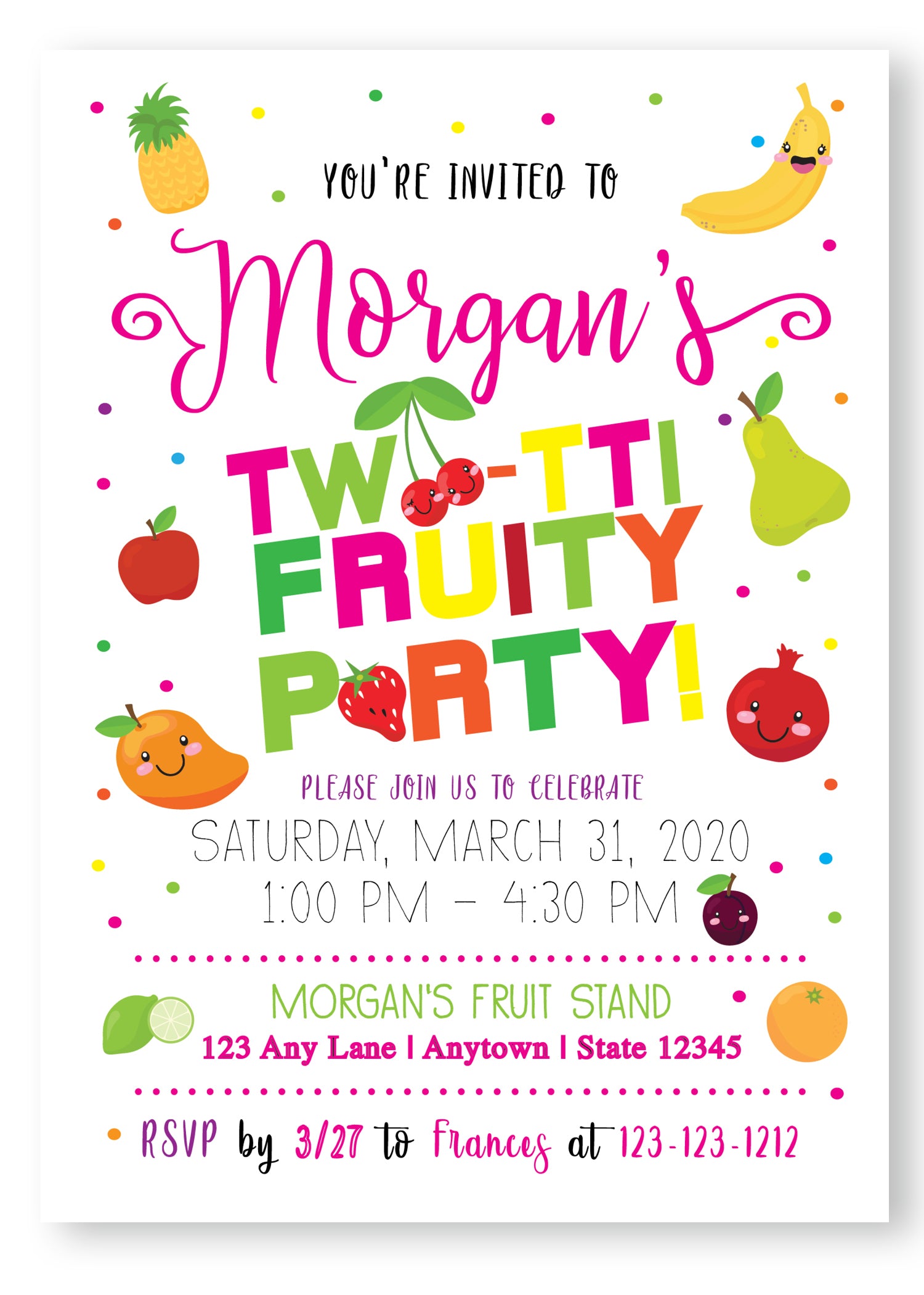 Tutti Frutti Baby Shower Invitation, Tutti Frutti Party Invite