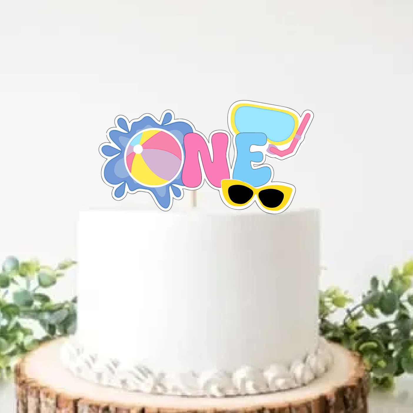 Pool Party first birthday smash cake topper