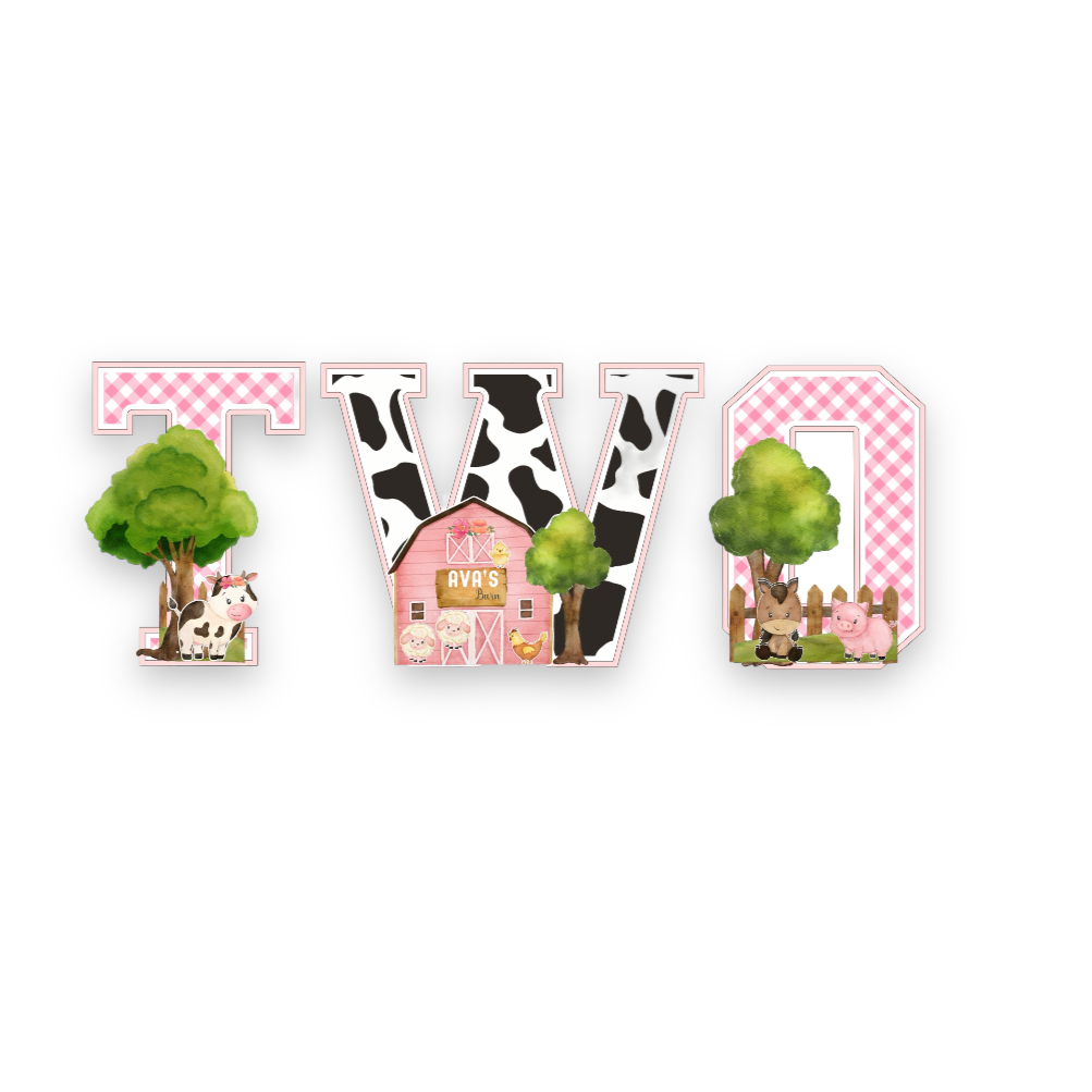 Pink Farm Birthday Large 3D Letters