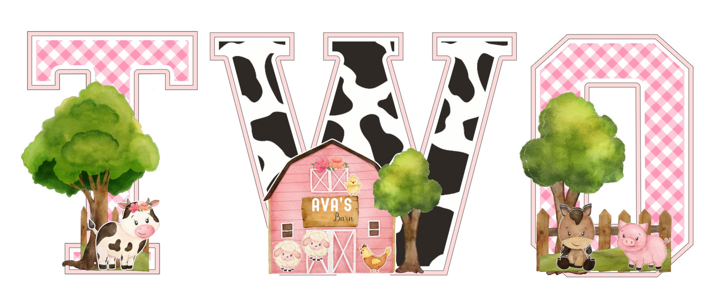 Pink Farm Birthday Large 3D Letters