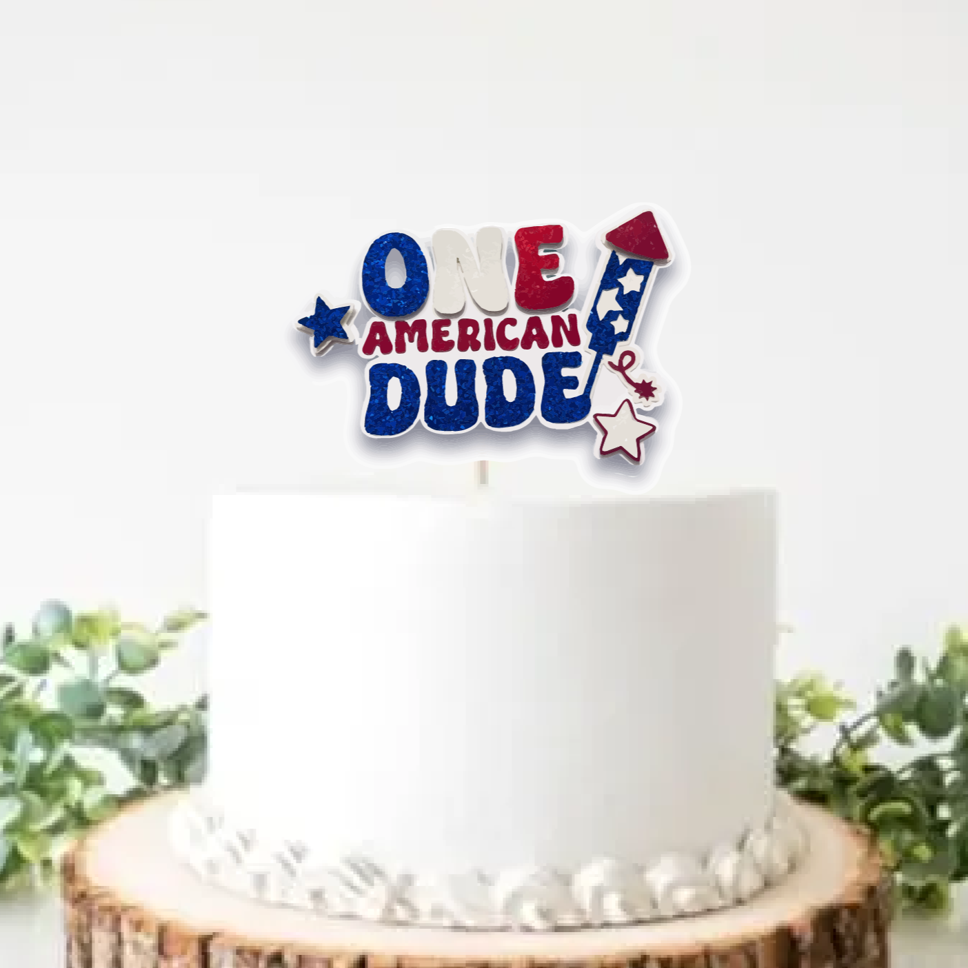 Red, blue and white ONE american dude cake topper